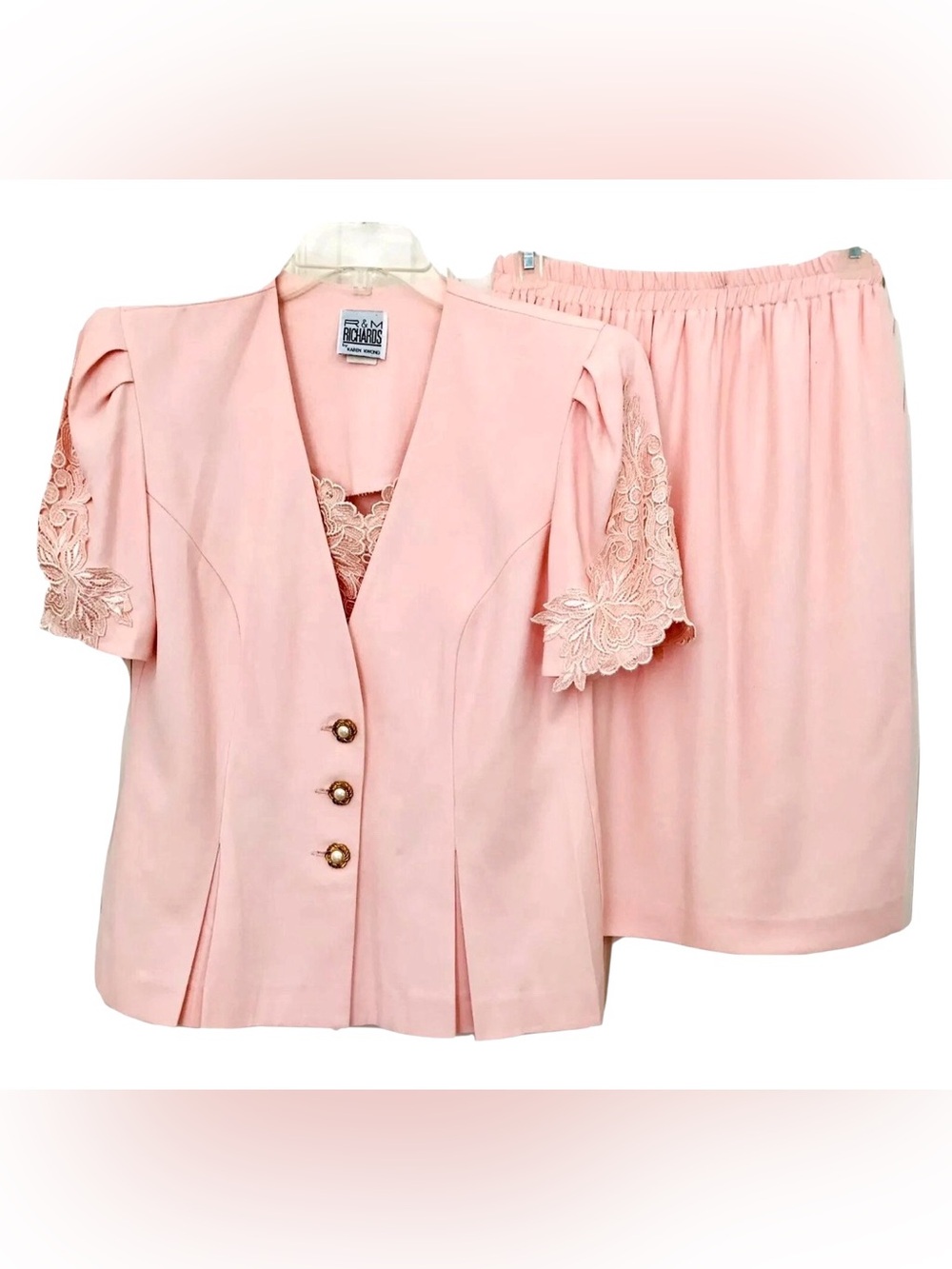R & M Richards By Karen Kwong Vintage Womens 8P Pink 2 Piece Jacket & Skirt Set